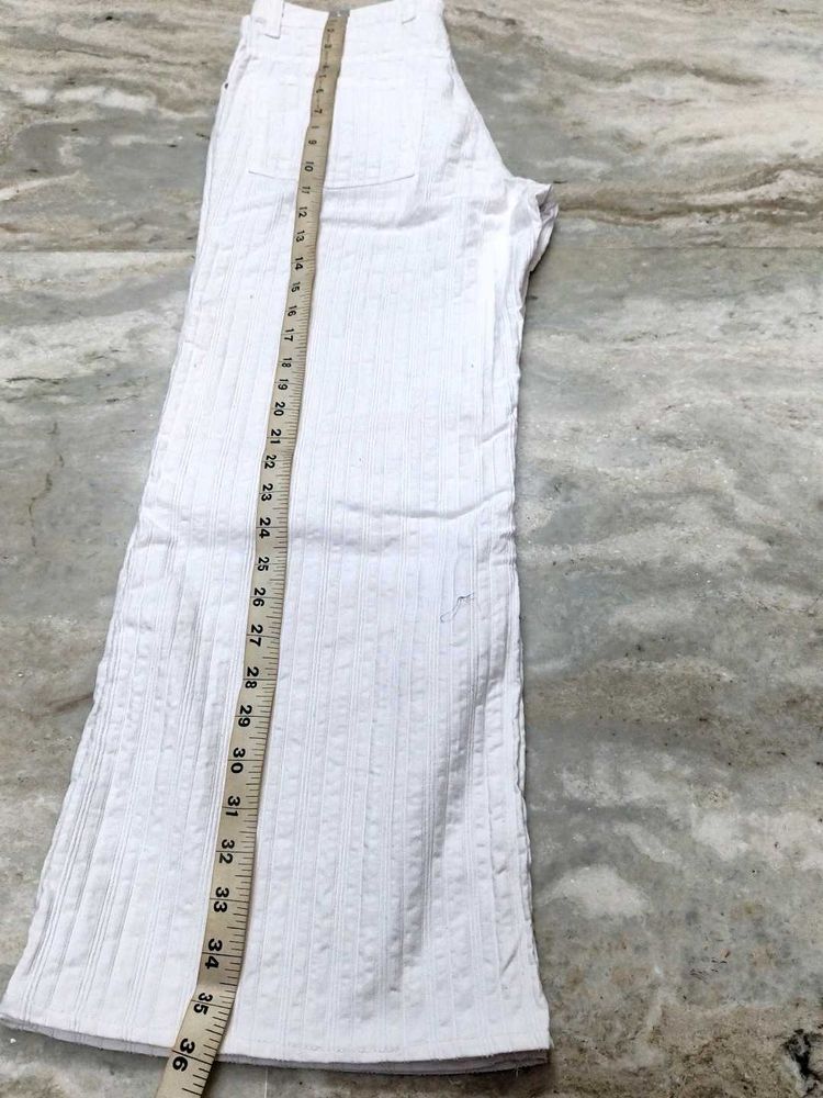 White Textured Flare Leg Pants