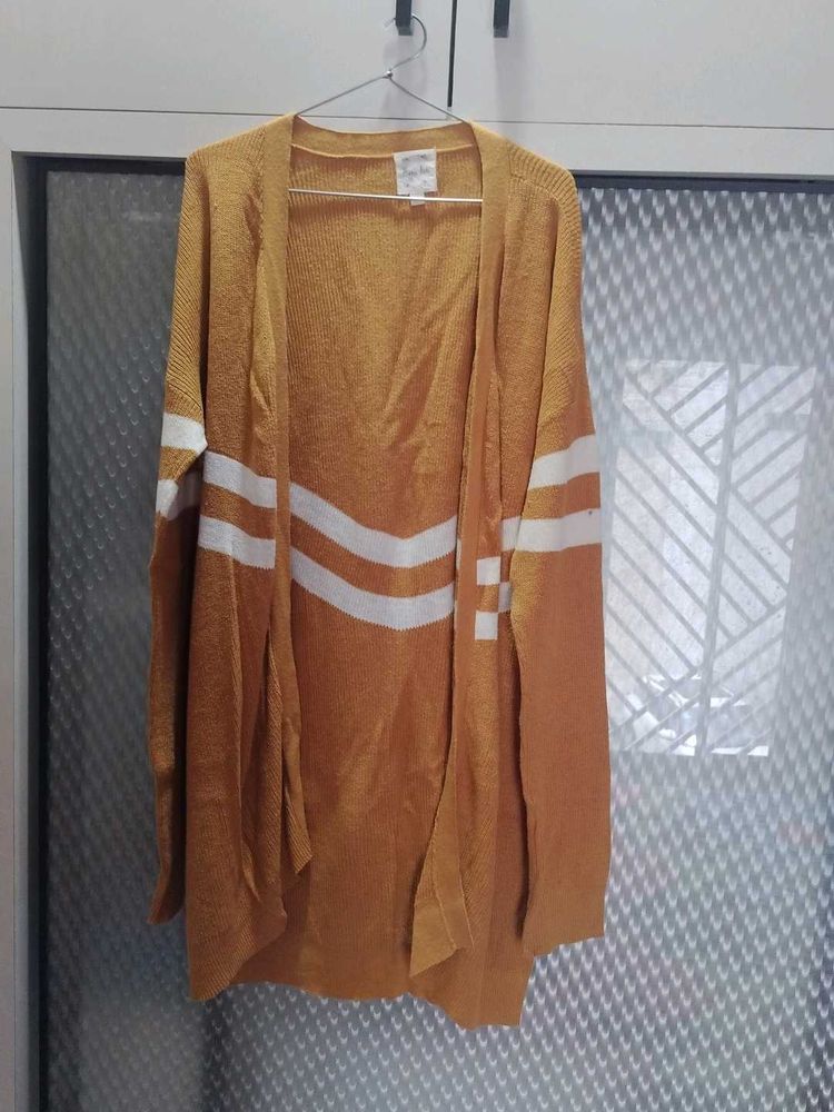 Mustard Yellow Cardigan with White Stripes