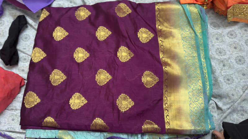 Elegant Purple Silk Saree with Gold Motifs