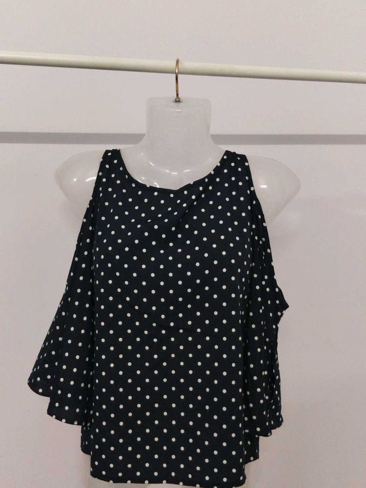 Chic Polka Dot Cold Shoulder Top
