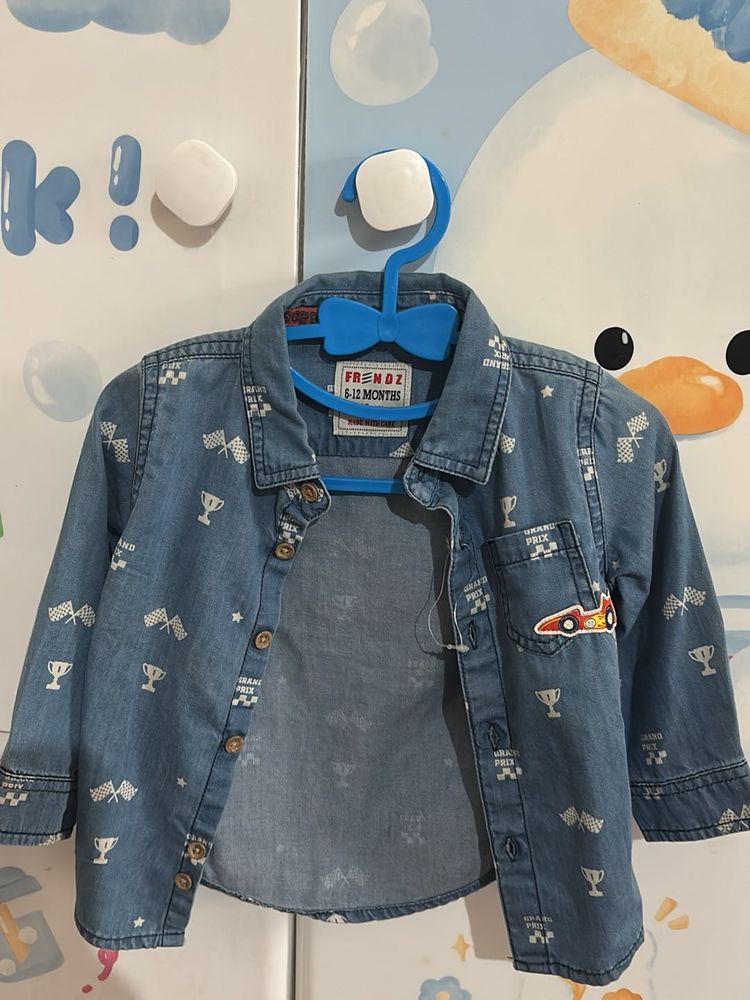 Kids Denim Shirt with Racing Theme