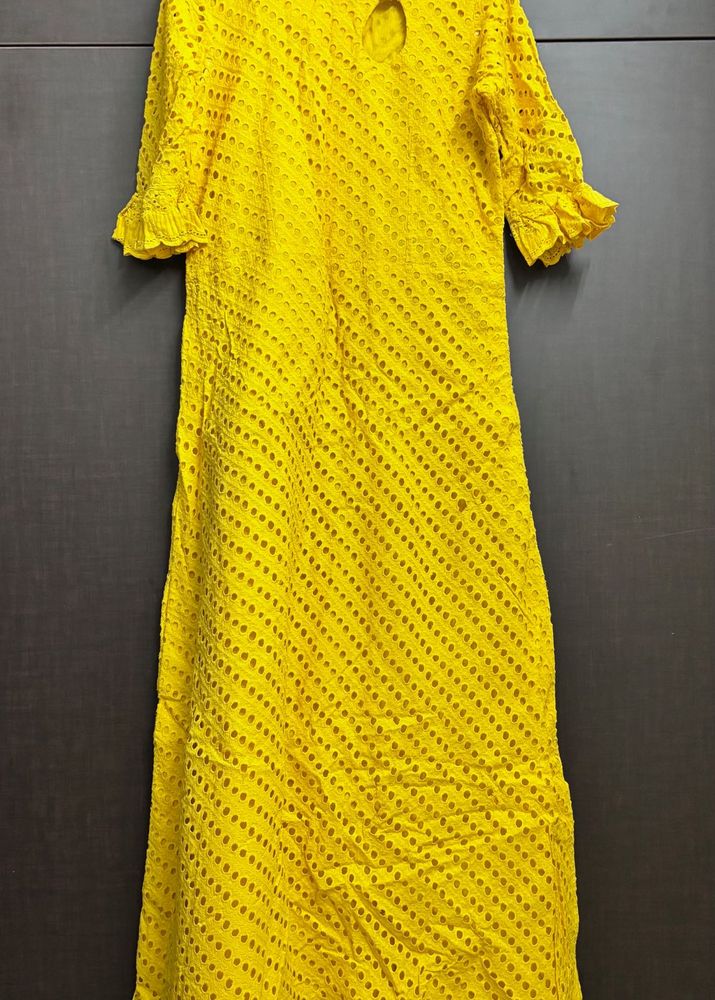 Vibrant Yellow Chikankari Gown