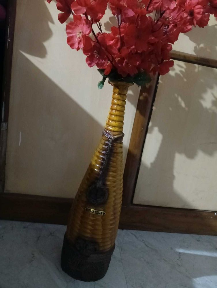 Vintage  Vase with Red Flowers