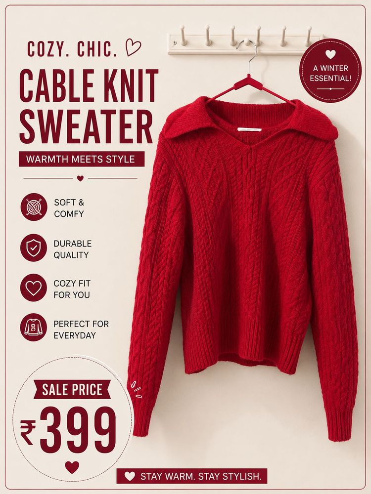Cozy Chic Red Cable Knit Sweater