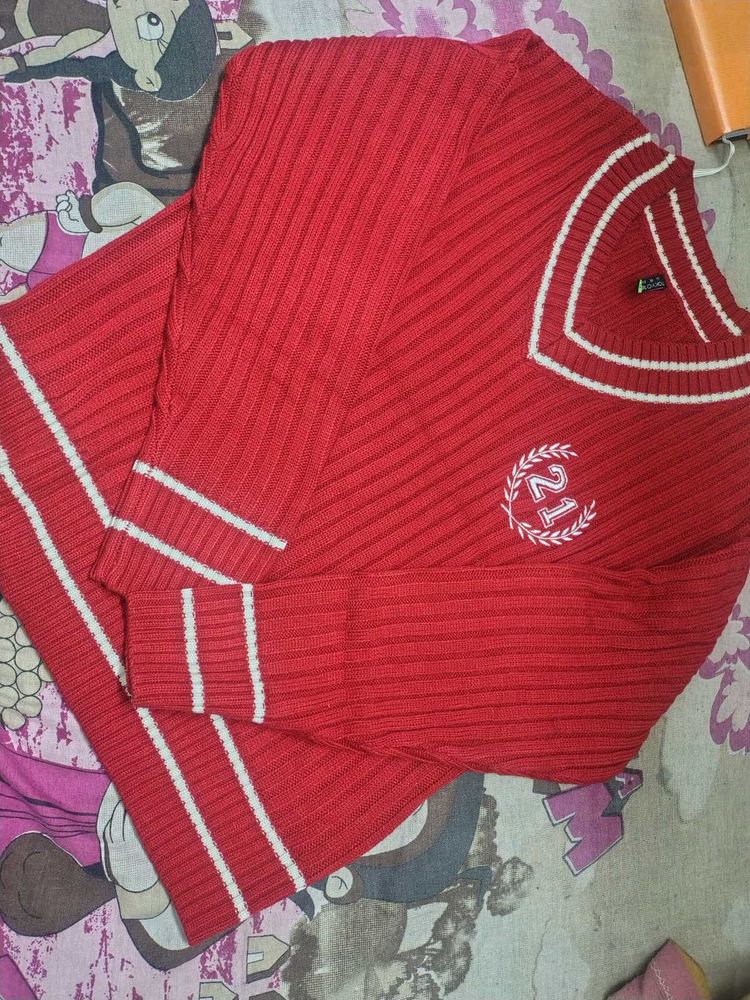 Tokyo Talkies Red Ribbed Acrylic Sweater Vest