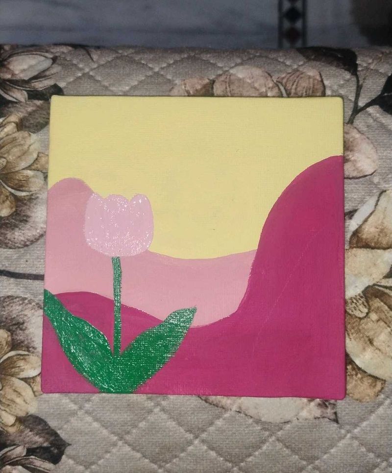 Handmade Tulip Landscape Painting On Canvas