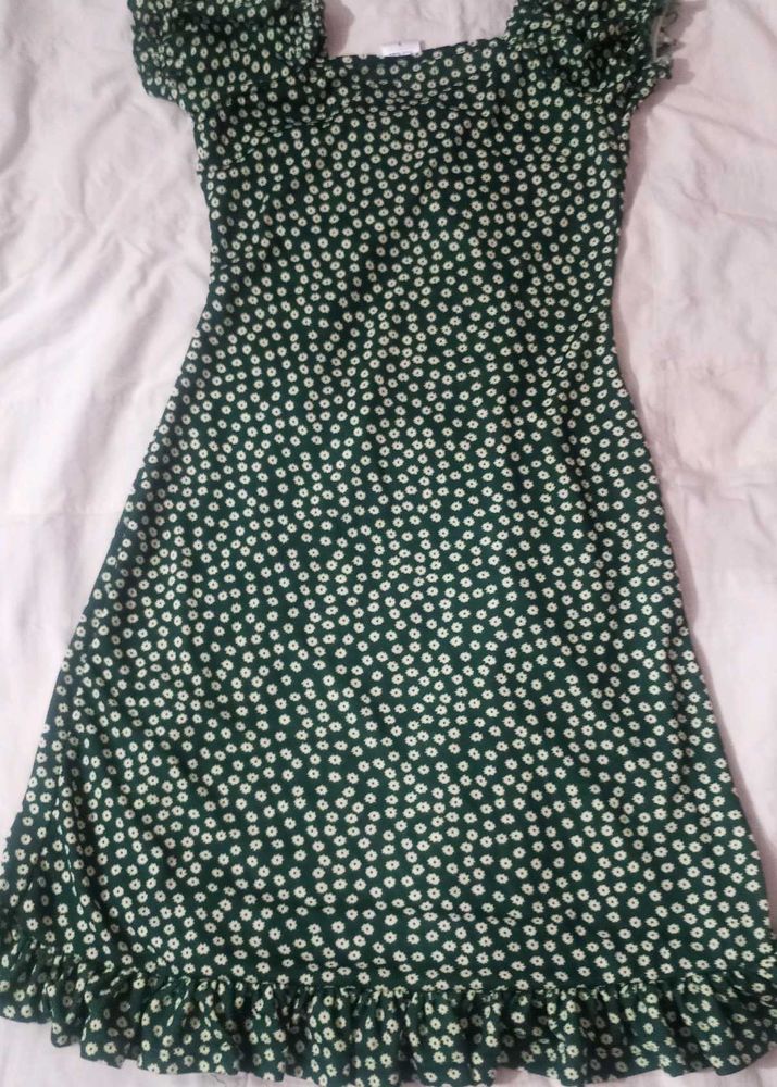 Cute Green Floral Mini Dress