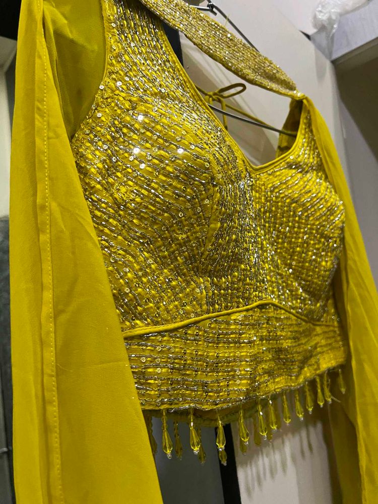 Yellow handworked sharara dress with Dupatta