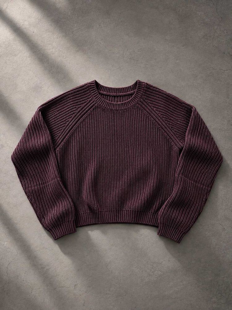 BURGUNDY RIBBED RAGLAN KNIT SWEATER