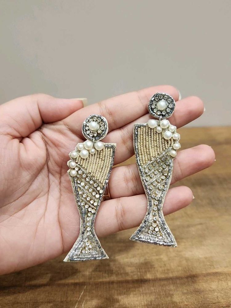Champagne Glass Pearl Drop Earrings