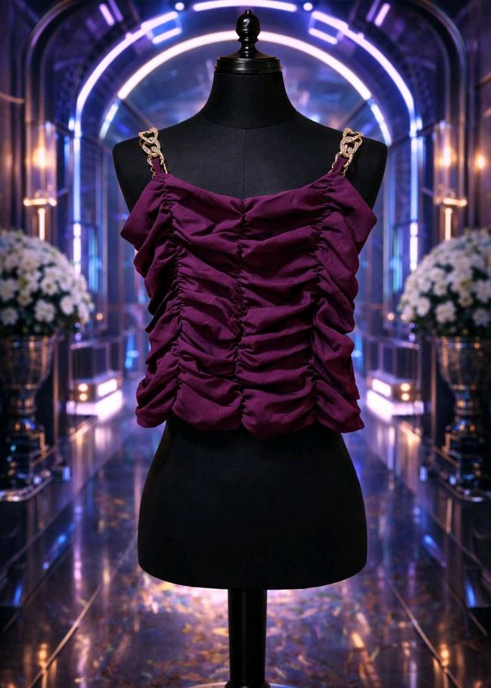 Purple Ruched Chain Strap Crop Top