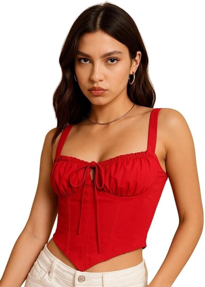 Red Tie-Front Corset Top