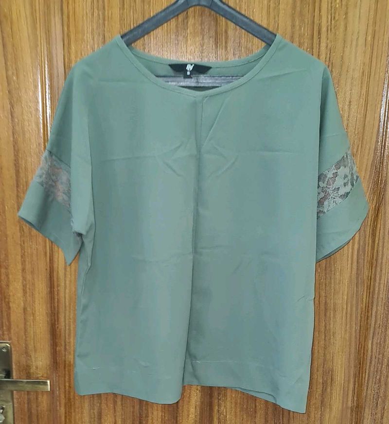 Sage Green Lace Sleeve Top
