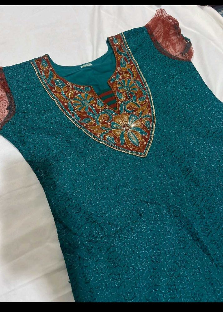 Embellished Teal Kurta