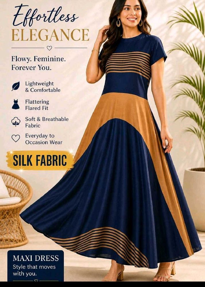 👗Stylish Blue &amp; Ochre Gown dress