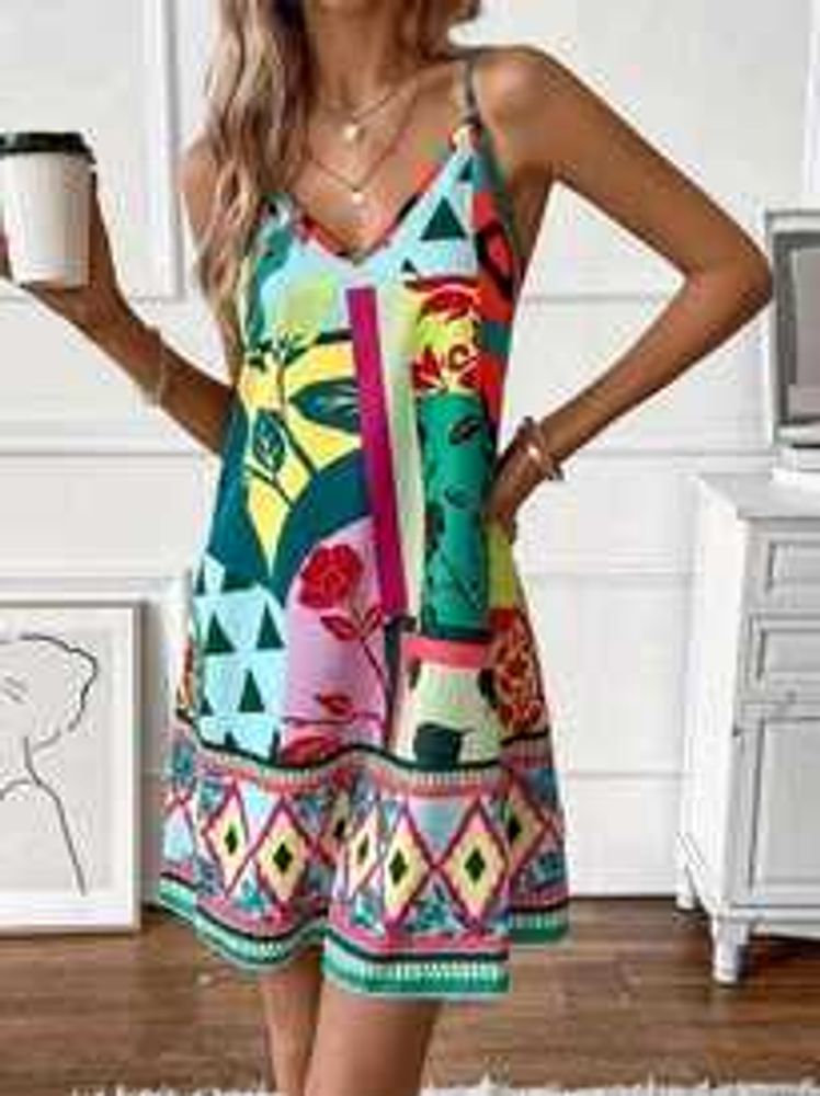 4229. Colorful Patchwork Mini Dress