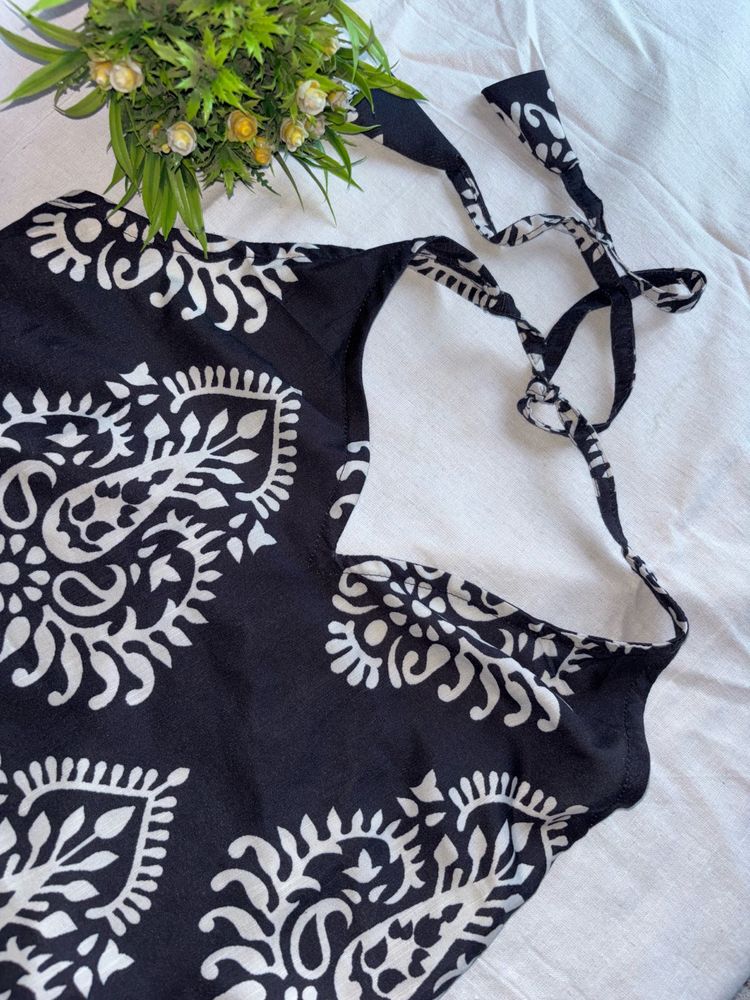 Boho Black &amp; White Print Blouse