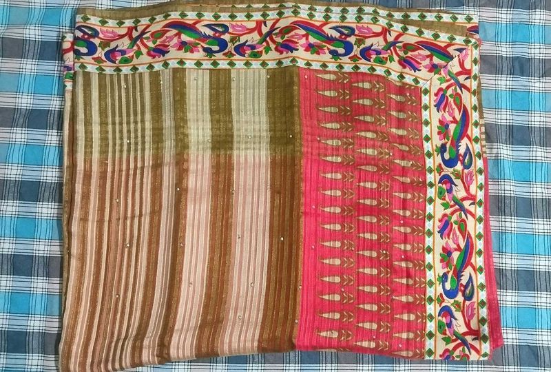 Free 3 Blouse Pieces Premium Self Woven Red Saree