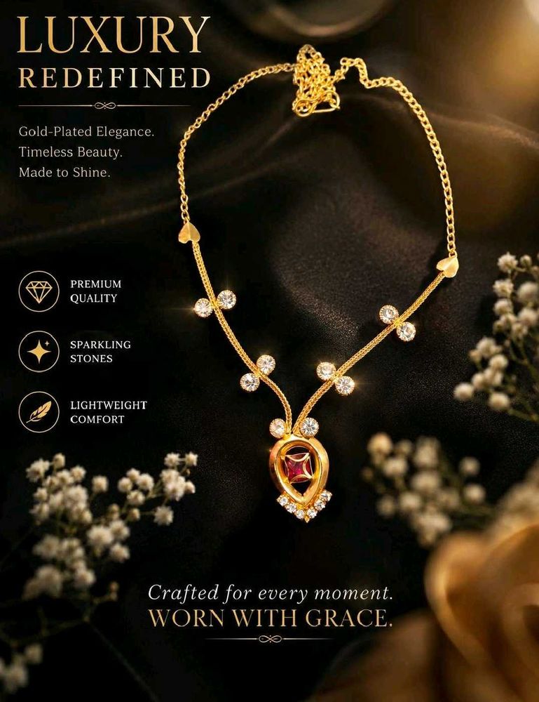 Gold Plated Necklace with Sparkling Stones 2 piece
