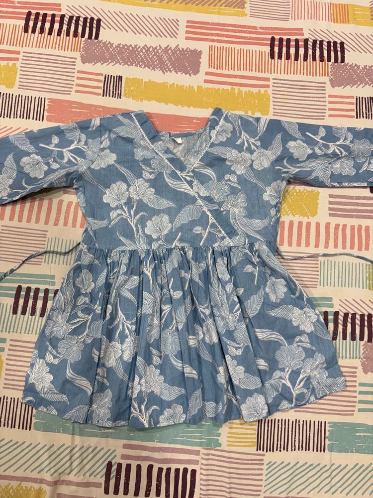 Blue Floral Wrap Kurta Top
