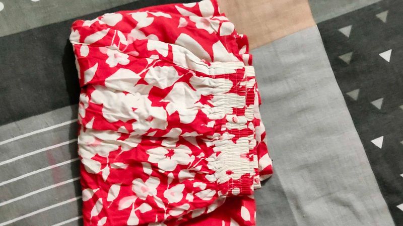 Red Floral Print Pants