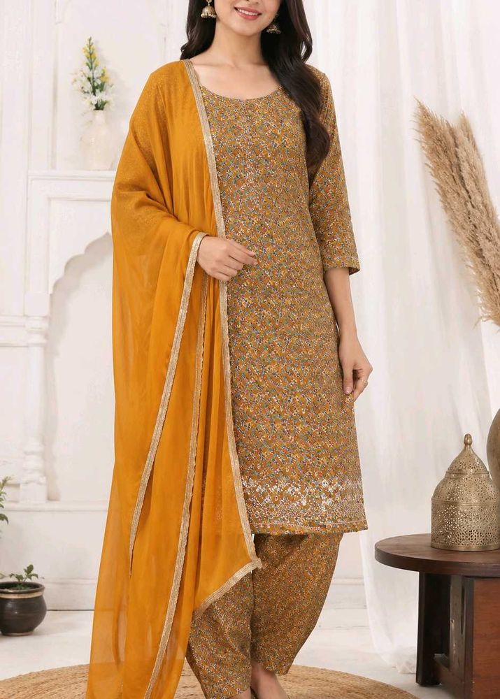 yellow suit cremic cotton dress material