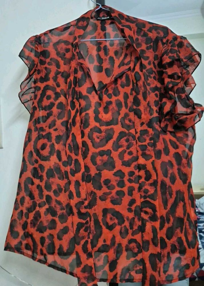 Shein Leopard Print Ruffle Blouse