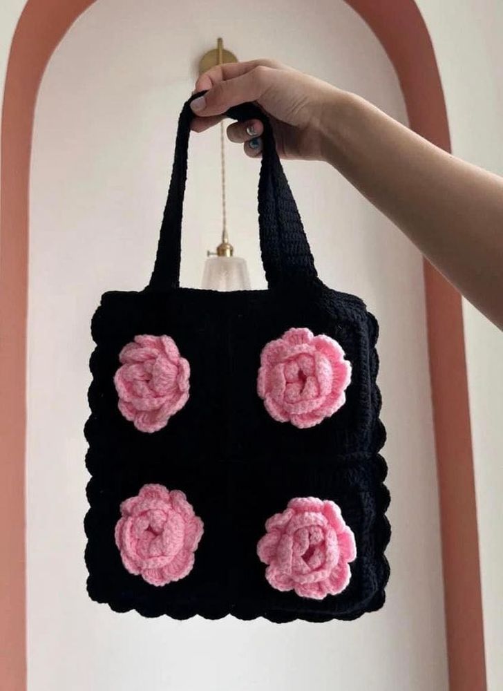 Handmade Crochet Floral Tote Bag