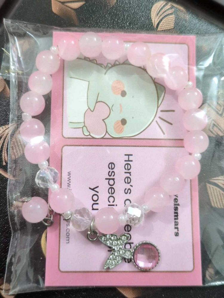 Cute Pink Beaded Butterfly Bracelet