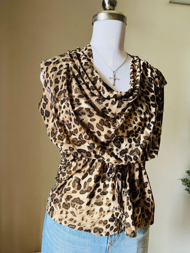 Chic Leopard Print Cowl Neck Top