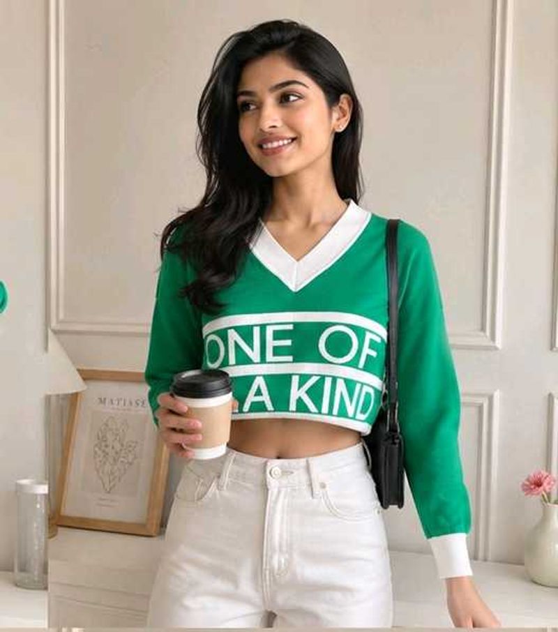 Korean oversize "One Of A Kind" V-Neck Sweater