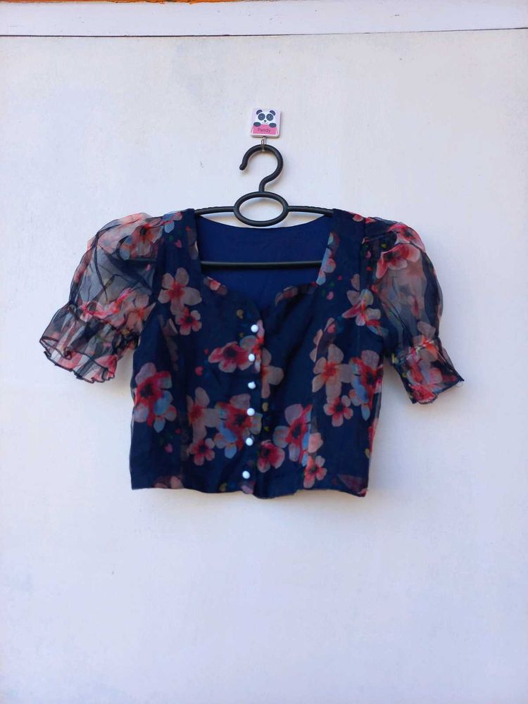 Floral Sheer Puff Sleeve Top