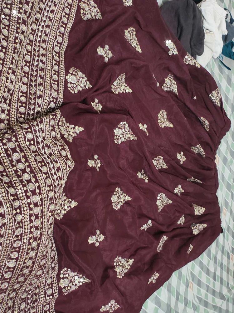 Embroidered Maroon Saree