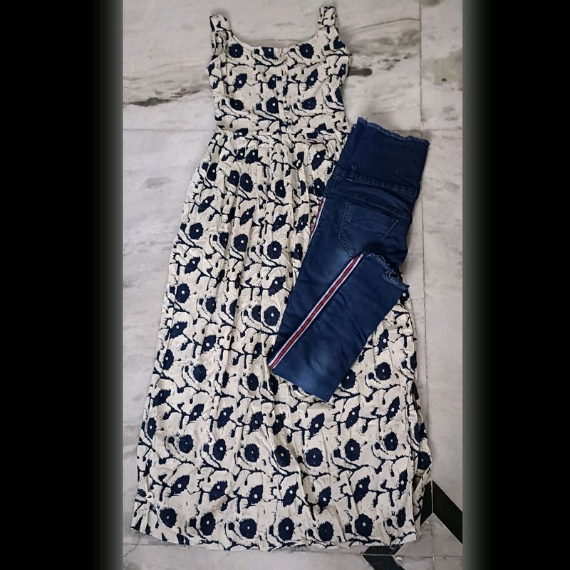 Highwaist Stripped Jeans With Straight Cut Kurti