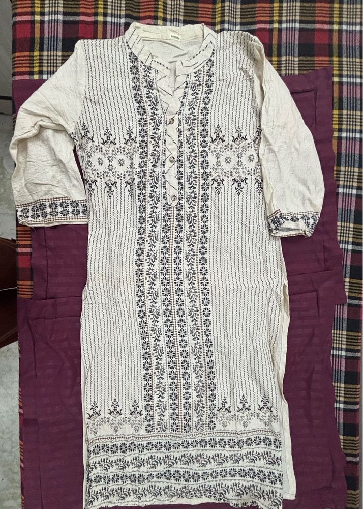 Cream Kurta with Black Print