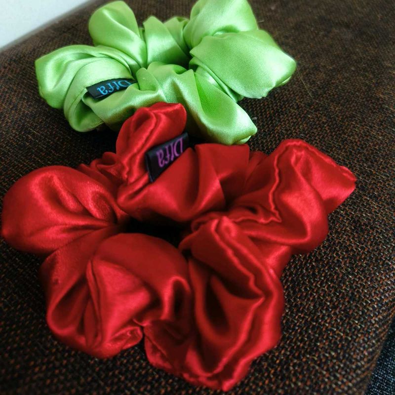 Green &amp; Red Satin Scrunchies