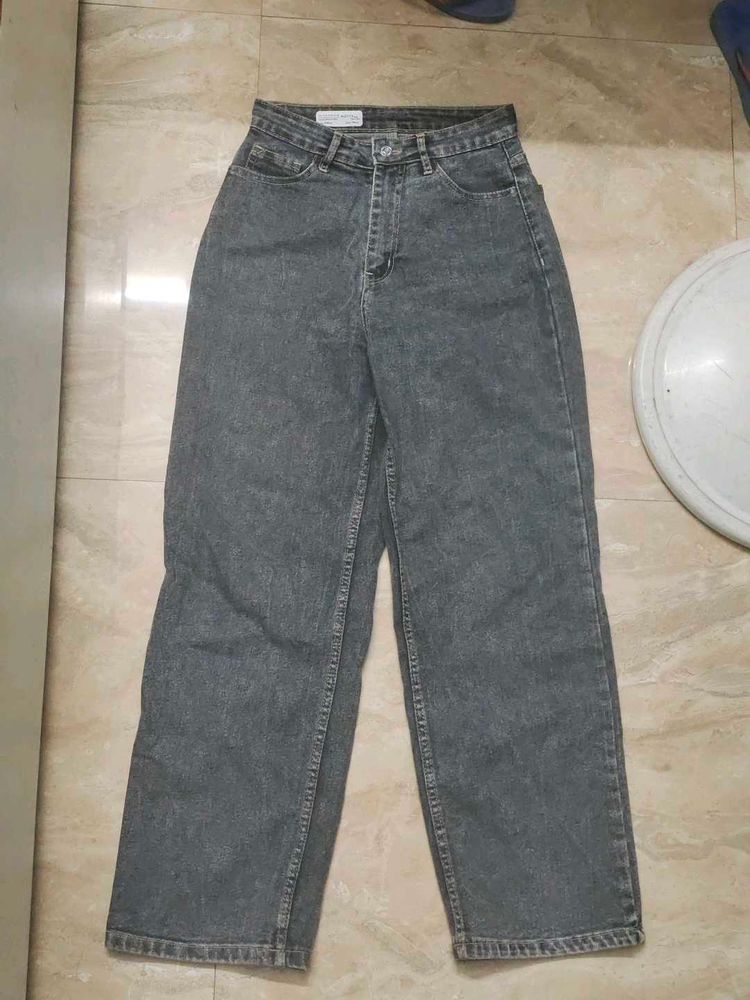 Grey Wash Wide Leg Jeans