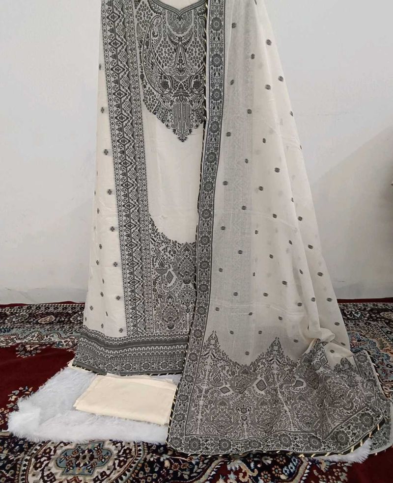 Elegant unstitched pure cotton designer suit