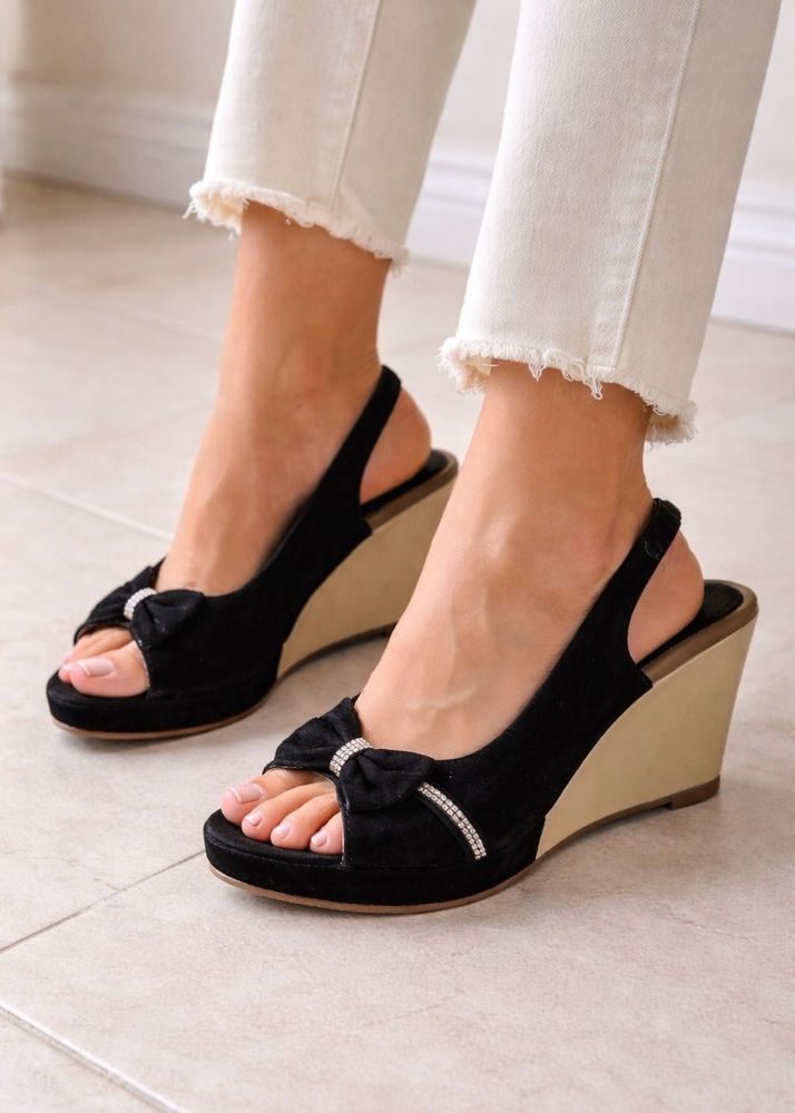 Black Wedges with Bow Detail
