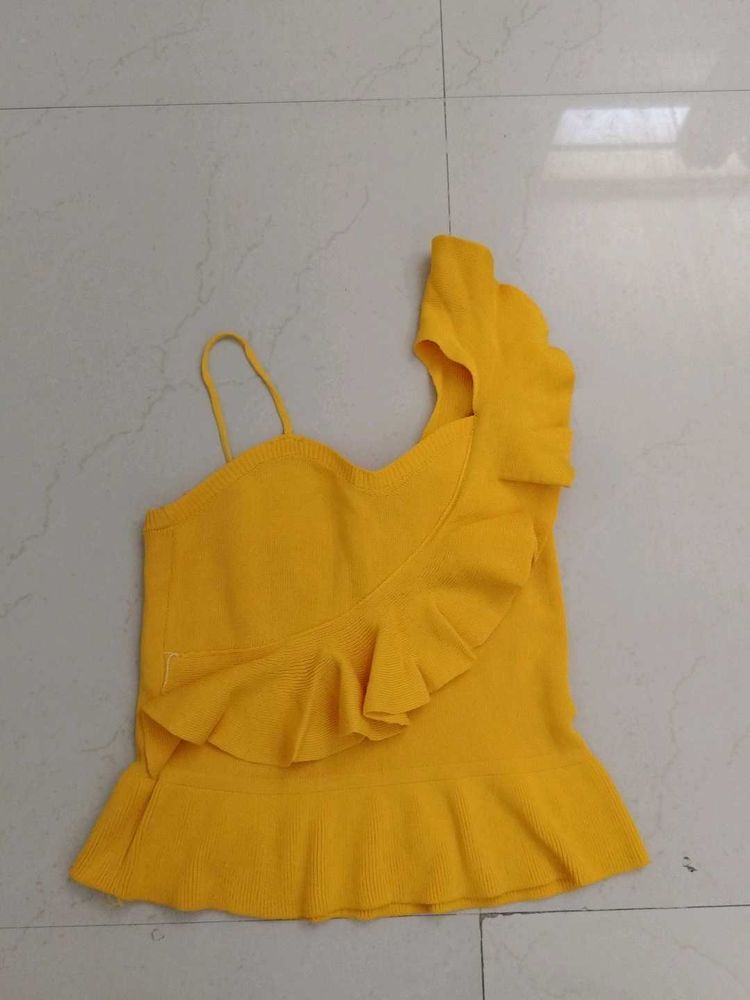 Yellow Ruffled One-Shoulder Top