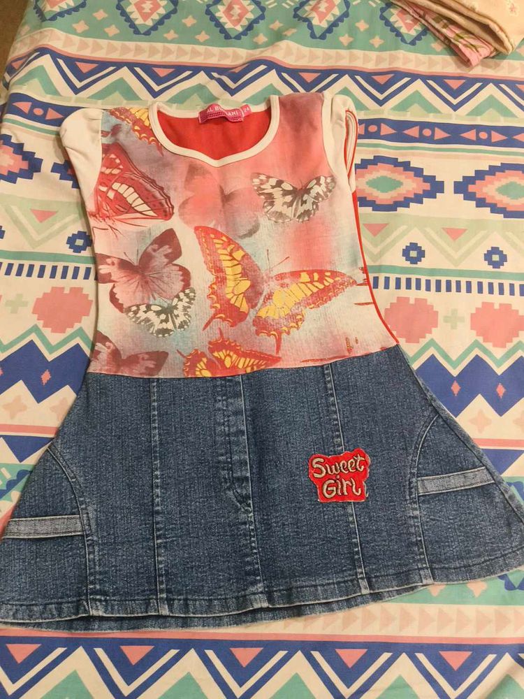 Cute Butterfly Denim Dress