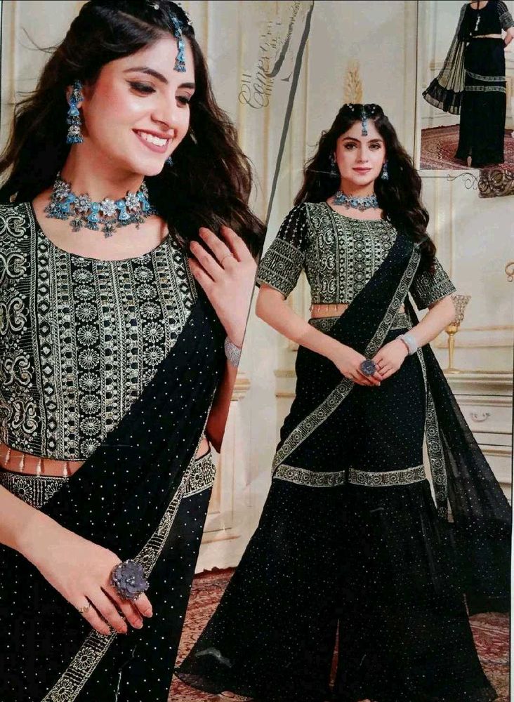 Designer Black Sequined wrap saree