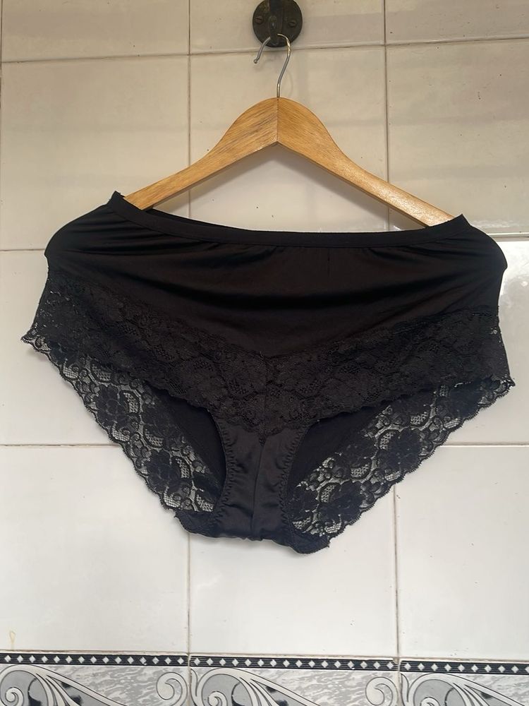 Lace Trimmed Black Briefs