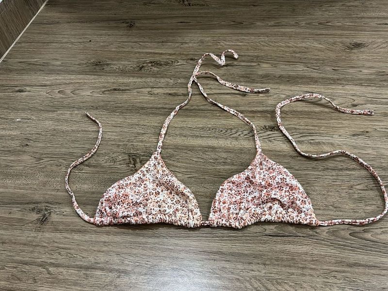 White Floral Print Bikini Top