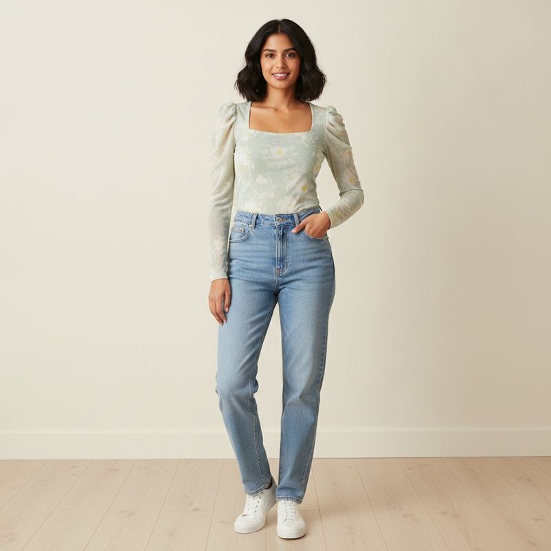 Sheer Floral Square Neck Top
