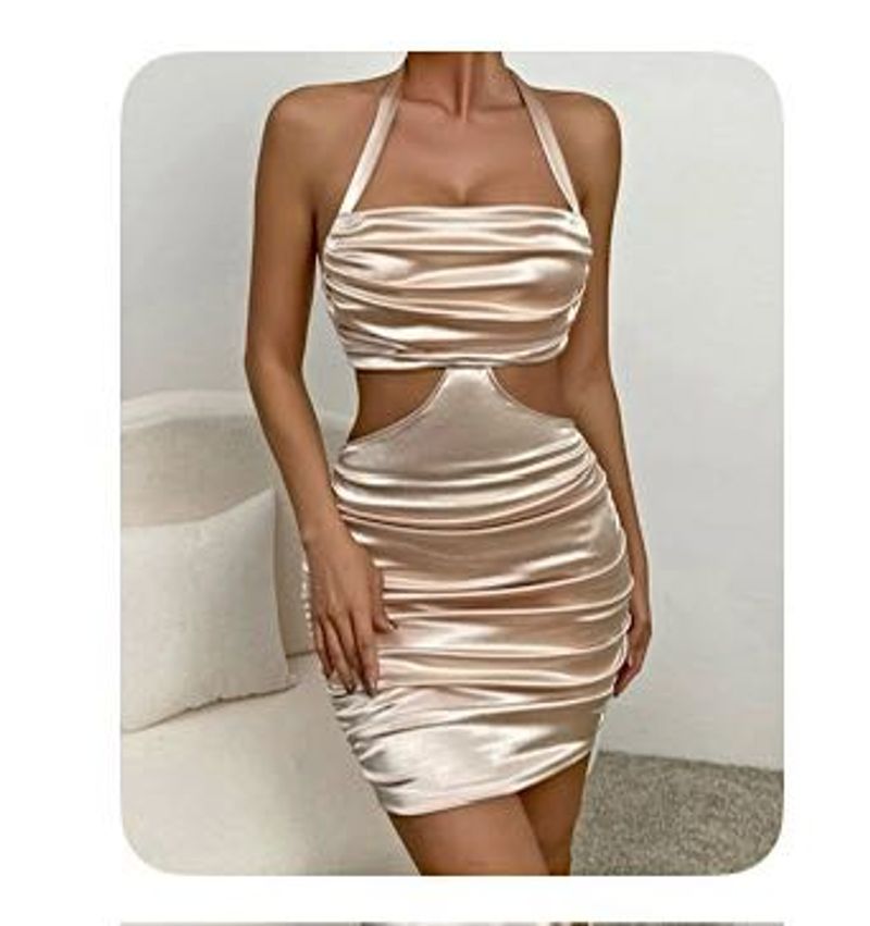 Elegant Satin Halter Cut-out Mini Dress