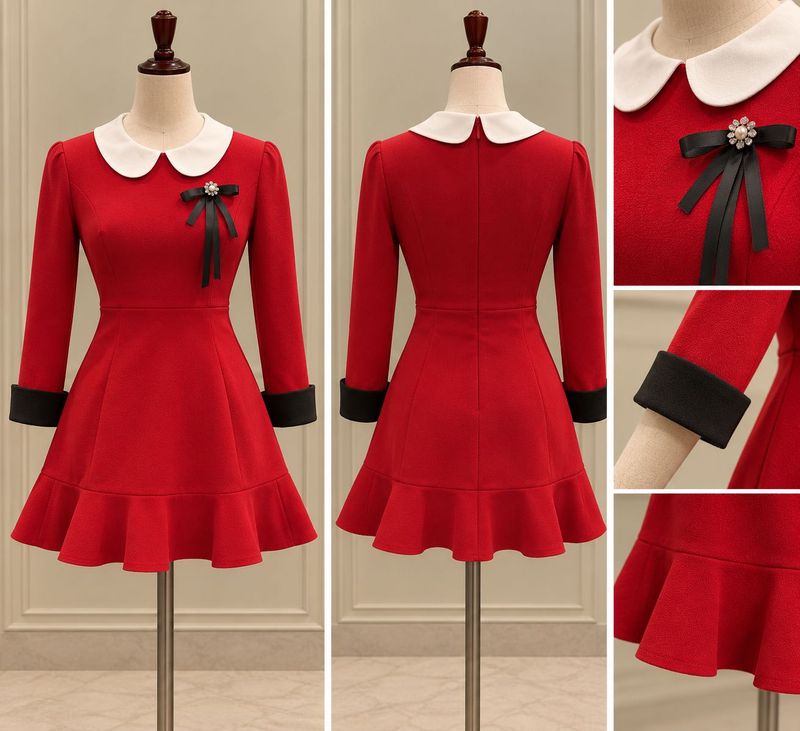 Red Fit and Flare Dress with White Collar