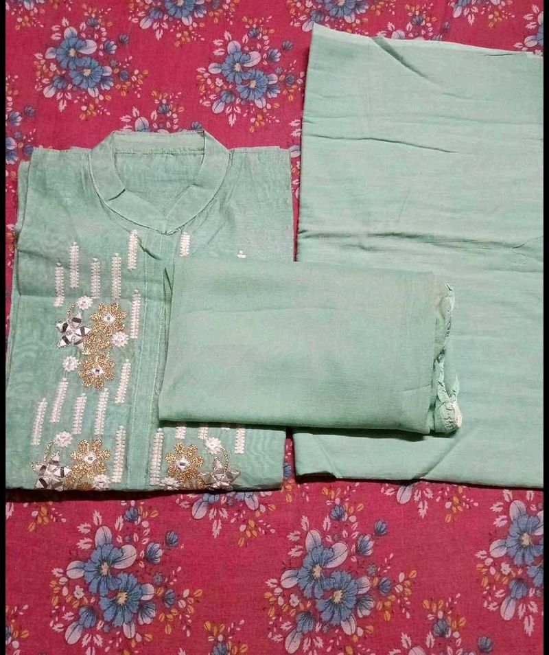 Elegant Mint Kurta meterial with Embroidery