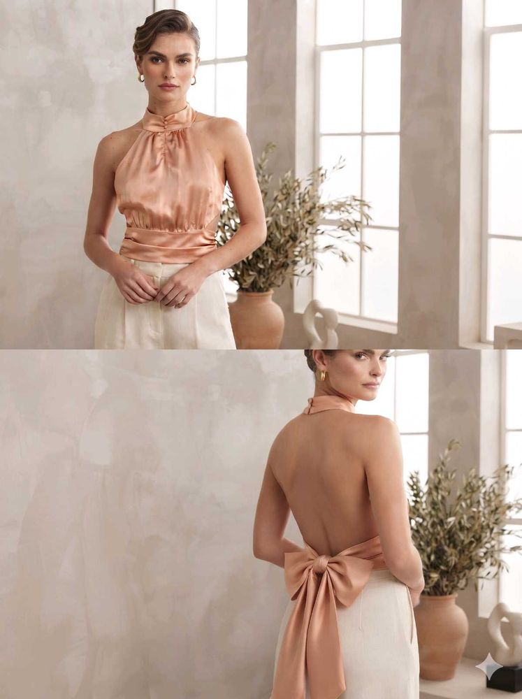 Satin Halter Top with Bow Back
