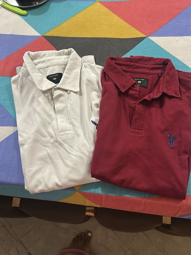 Two Men's Polo Shirts - White &amp; Maroon